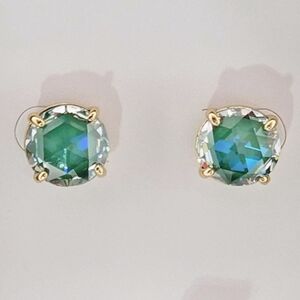 Kate Spade Round Stud Earrings Emerald Color Gold Tone CZ Gift Box Spring Summer